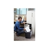 Deskside black trash can in motion
