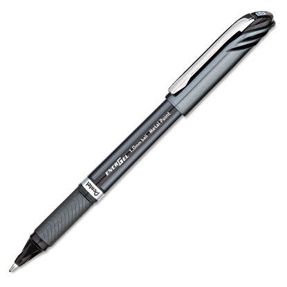 black barrel, black ink, metal tip 