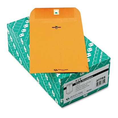 Quality Park 6" x 9" Clasp Envelopes, Brown Kraft, Gummed Flap, 100/box 