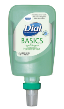 Picture of Dial® Basics Hypoallergenic Foaming Hand Wash, FIT® Universal Manual - 1.2L Dispenser Refill, 3 per CS